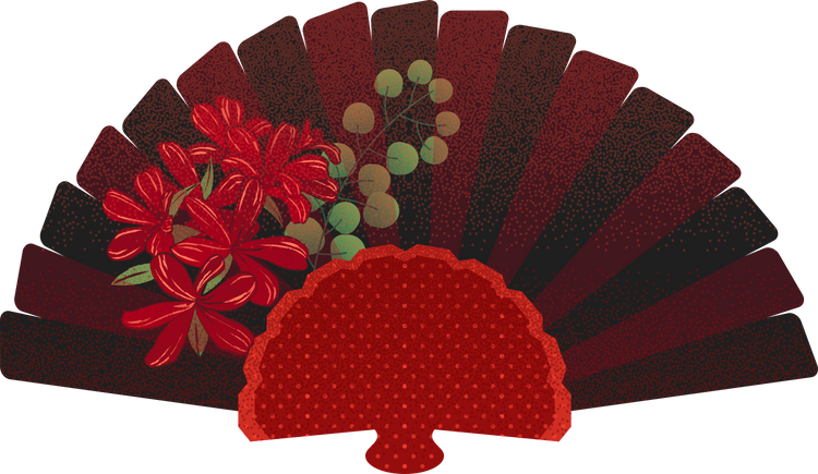 Spanish Textured and Detailed Flamenco Fans Red Poppy Flower